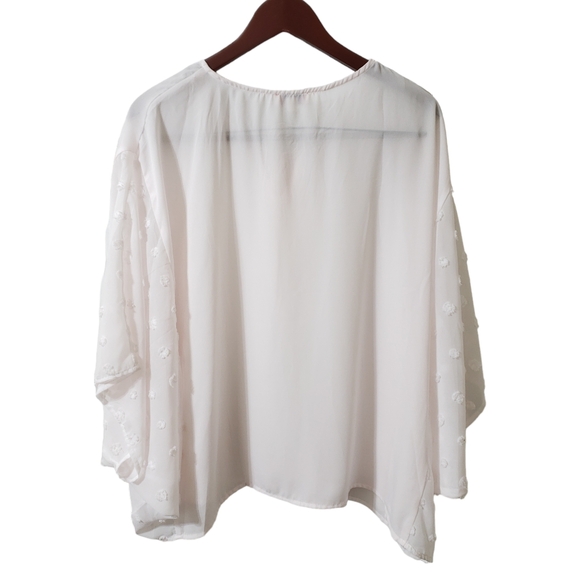 Andree by Unit Pinkish White Pom Pom Dot Sheer Poncho Blouse Size SM - Picture 3 of 10